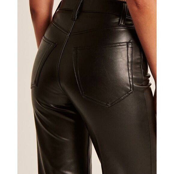 NWT Abercrombie & Fitch Vegan Leather 90s Relaxed Pant Black sz 28/6 - Picture 6 of 11